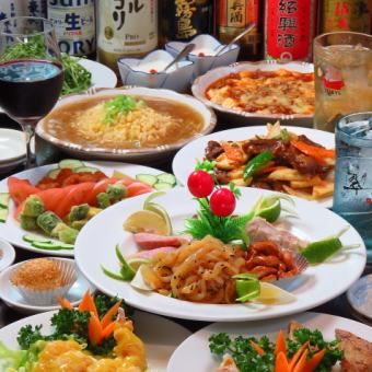 【2H飲み放題付料理長おすすめコース】特大海老のからしマヨ和え、フカヒレあんかけ炒飯全9品