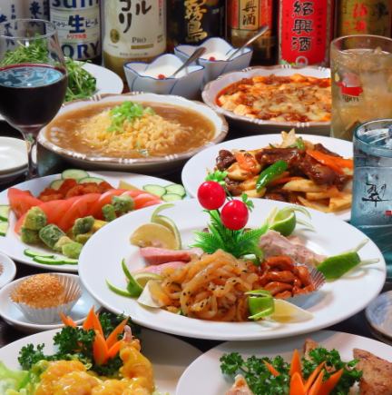 【2H飲み放題付料理長おすすめコース】特大海老のからしマヨ和え、フカヒレあんかけ炒飯全9品