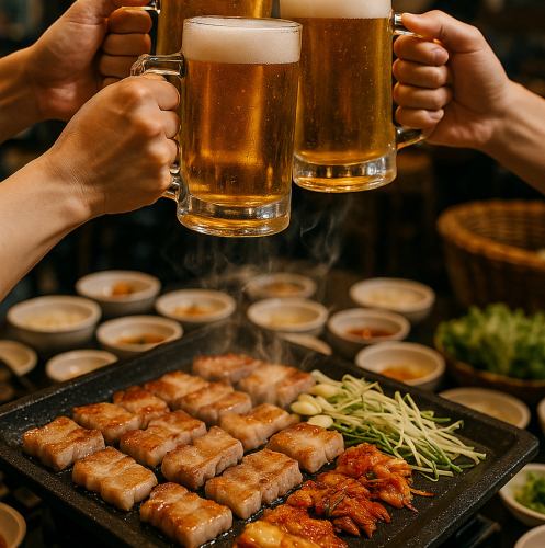 ランチもサムギョプサルが楽しめる！飲み放題もあります