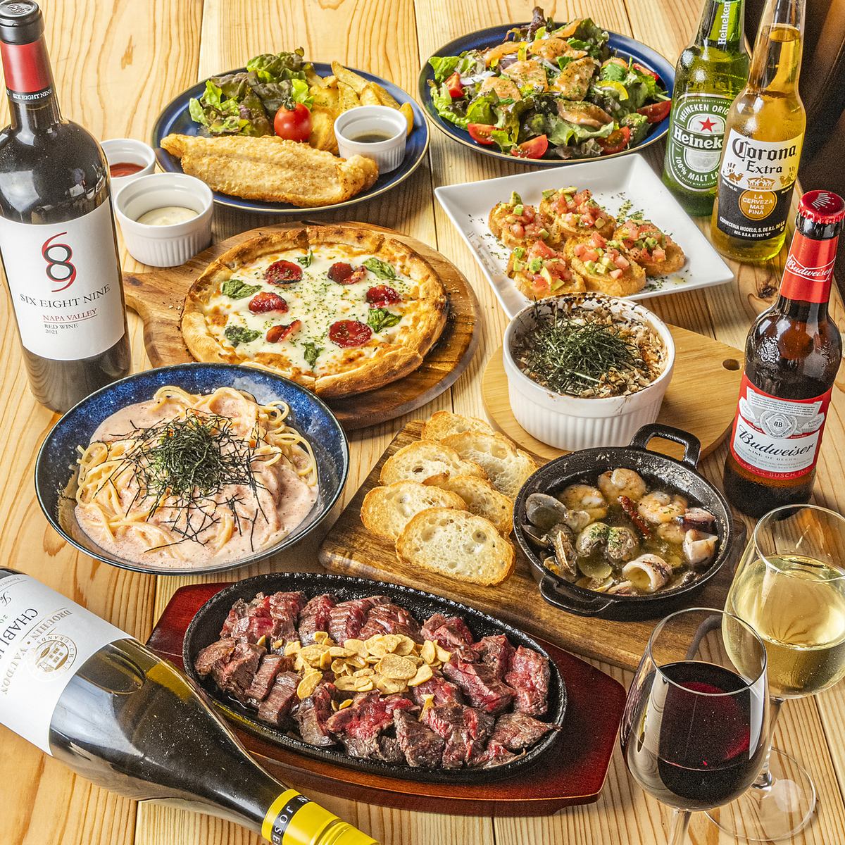 飲み放題がついたリーズナブルに楽しめる宴会向けコースが充実◎