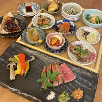 [适合各种宴会]A5和牛牛排和色彩缤纷的前菜套餐120分钟[含无限畅饮]6,000日元