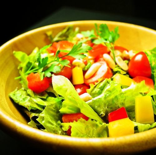 Heaping green salad of seasonal vegetables