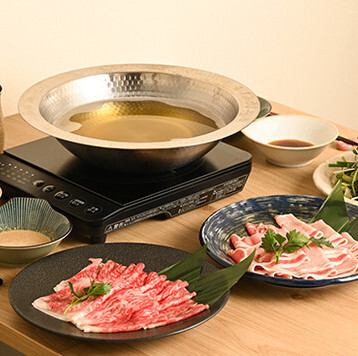 【石見 -IWAMI-】奥出雲豚ロース・しまね和牛A5ロース・地魚を焼きあご出汁のしゃぶしゃぶで！