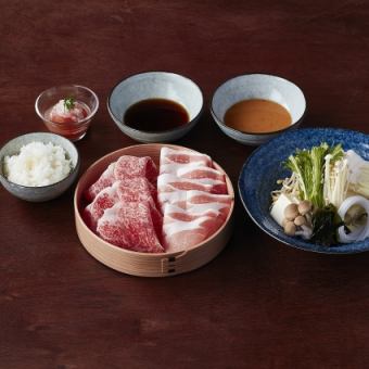 【DINNER】◆All-you-can-eat vegetables◆Shabu-shabu with Yamagata beef ribeye (120g) and Yonezawa pork loin (80g)