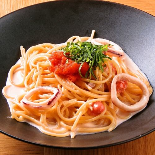 Cream pasta with mentaiko and Japanese squid