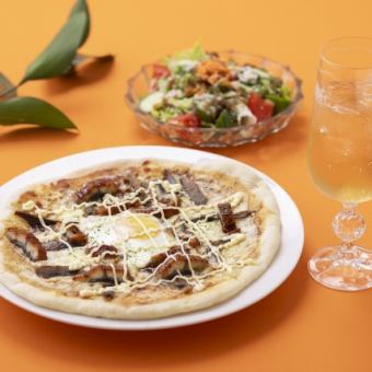 【ランチ限定】うなぎとゴボウの照りタママヨピザと夏野菜のサラダランチ2500円