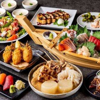 ◎3小時無限暢飲（含生魚片）◎11道豪華菜餚，包括白湯雞肉關東煮、5種新鮮魚類拼盤和壽司“特色套餐” 6,000日元 ⇒ 5,000日元