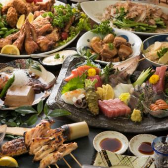 【僅限平日！】生魚片拼盤等5道菜+無限暢飲套餐5,000日元