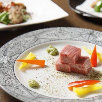 [Summer Taste_Meat Dish "Jimi Kaiseki"] A total of 8 dishes packed with meat dishes such as horse sashimi and Wagyu steak