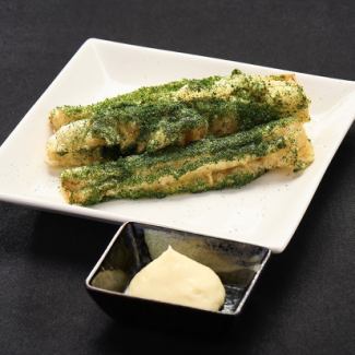 Chikuwa tempura with plenty of green lettuce