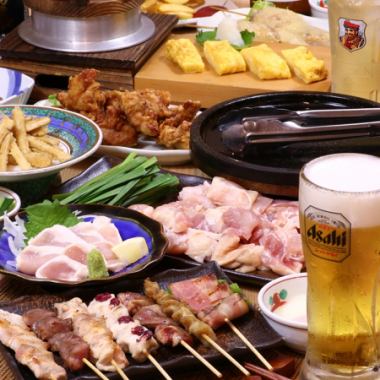 【最適合迎送會和家庭聚會！】 烤雞肉串和雞肉菜餚種類繁多...約80道菜品暢飲方案3,750日元！