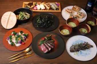 8 large plates of seasonal ingredients + 2 hours of all-you-can-drink included 6,000 yen