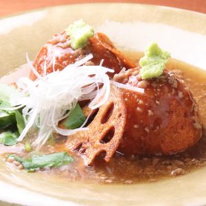 [Hot dish] Lotus root manju with minced duck bean paste