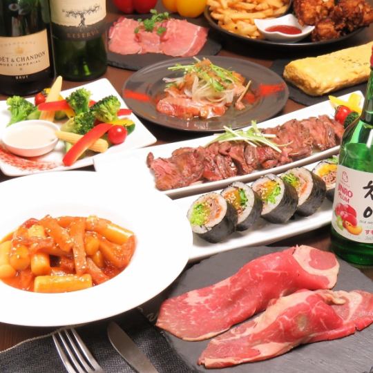 《无限畅饮》周末悠闲3小时★全品类！肉寿司、侧腹牛排、生鱼片 5,150日元 ⇒ 4,600日元