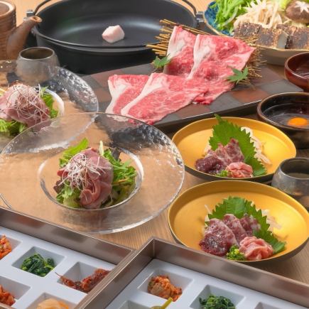 【完全個室・料理のみ】割下香る くまもとあか牛すき焼き×馬刺し・全7品