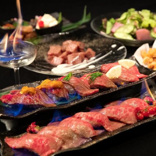 極上の和牛を使ったら贅沢な肉寿司を召し上がれ。