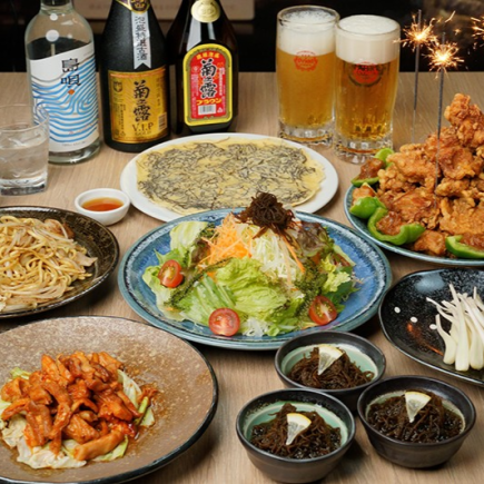 【人気】MGコース 選べるチャンプルー、沖縄焼きそばなど 全7品 90分飲み放題付き 6050円(税込)