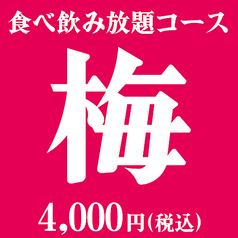 【税込】3時間食べ飲み放題【梅】コース4796円(税込)→お一人様4000円(税込)（796円OFF）