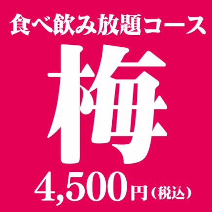 【予約限定】3時間食べ飲み放題【梅】コース5126円(税込)→4500円(税込)（626円OFF）