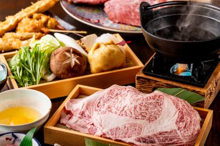 おまかせストップ takeすきなべ国産和牛上ロースセット季節の串揚げ全6品5000円