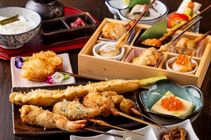 <NISIKI>季節の創作串揚げ12本 小鉢ひとしな、〆のお茶漬けまで 全8品6000円