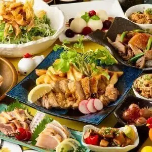 『定番コース』地鶏炭火焼や刺身2種盛り含8品 2時間飲み放題付 4500円⇒3500円