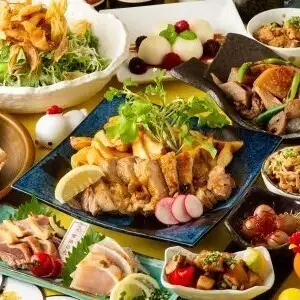 『定番コース』地鶏炭火焼や刺身2種盛り含8品 2時間飲み放題付 4500円⇒3500円