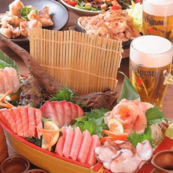 〈5月～〉◆3,500日元◆炭烤鸡腿肉和2种海鲜拼盘8道菜品3,500日元90分钟无限畅饮