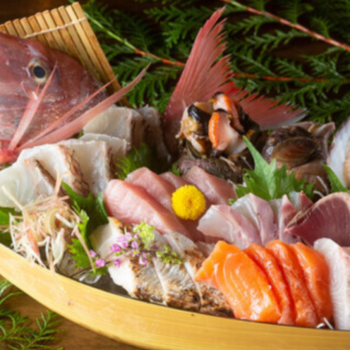 【5.6月】舟盛り付!トロサーモンのレアカツと自慢の漬け焼魚コース5000円/120分飲み放題付/10品