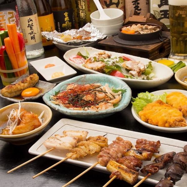 [For various banquets♪] The owner's special course with 8 dishes for 3,300 yen/includes charcoal-grilled yakitori, fried chicken on a skewer, and dessert!