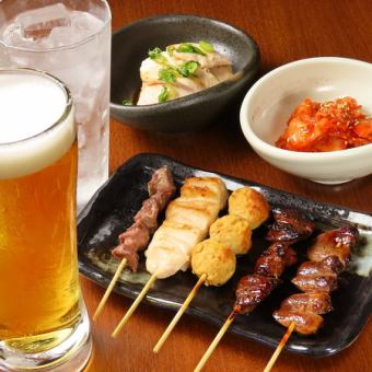 【サク飲み利用や二次会利用に◎】1時間飲み放題セット3000円◆焼鳥5種盛り+料理2品+飲み放題1H
