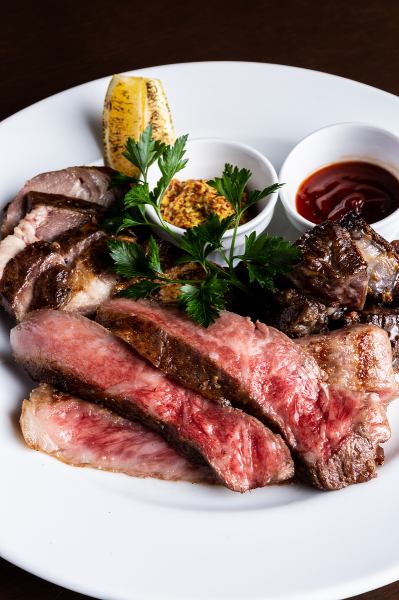 We offer a variety of steaks including homemade roast beef, Japanese black beef steak, and Iberian pork.