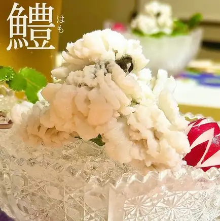 【夏限定】初夏の贅を尽くす水無月会席。 鱧のお刺身と「雲丹(ウニ)いくら手巻き」