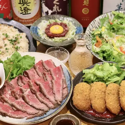 3時間飲み放題付き♪ 和牛ユッケや自家製ローストビーフなど!肉料理を贅沢に!『満足コース』