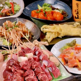 【三代目炭蔵】自慢の串6種・海老フライ・鮮魚のカルパッチョ/全7品/150分飲放付/5000円！(税込)