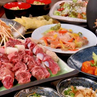 【三代目炭蔵】牛ステーキ炭火焼き・自慢の串7種・海老フライ/全8品/150分飲放付/6000円！(税込)