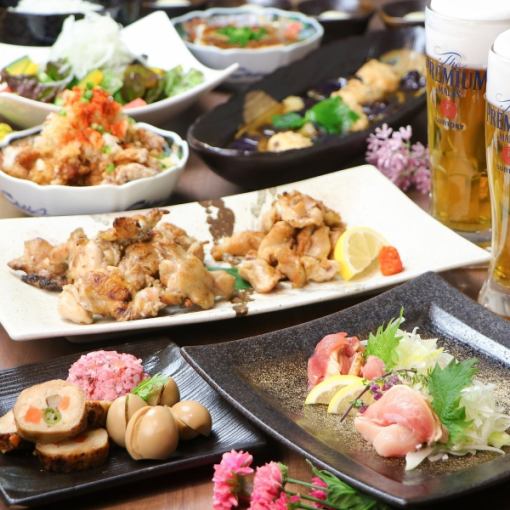 【鶏もも鉄板焼と鶏っく人気料理の堪能コース】10品◆生ビール付毎日3時間飲み放題4500⇒4000円