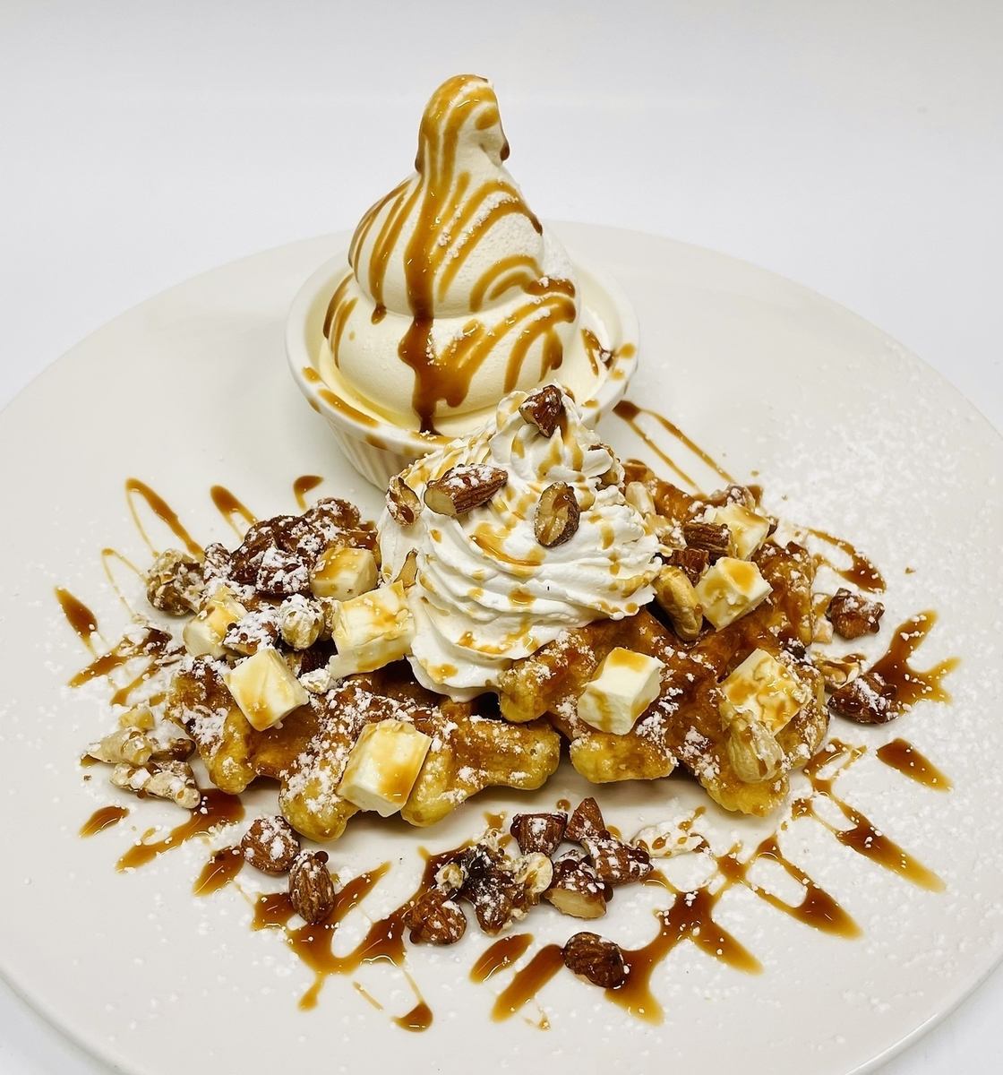 Caramel cheese waffle: A delicious combination of mixed nuts and cream cheese!