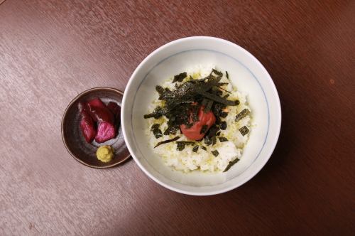 Ochazuke (octopus and wasabi/seaweed/plum)