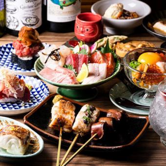 ◆寿コース（全10品）◆3Hプレミアム飲み放題付！お造り5点・蟹ぶっかけ出汁巻・やきとん・蕎麦