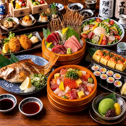 ■3-hour all-you-can-drink with draft beer "Shio Course": 8 dishes including three kinds of bluefin tuna and crab cream croquettes, 5000 yen ⇒ 4000 yen
