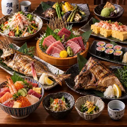 ■3-hour all-you-can-drink with draft beer "Extreme Course": 10 dishes including rare cuts of bluefin tuna, seasonal fresh fish, and robatayaki (grilled food) - ¥7000 ⇒ ¥6000