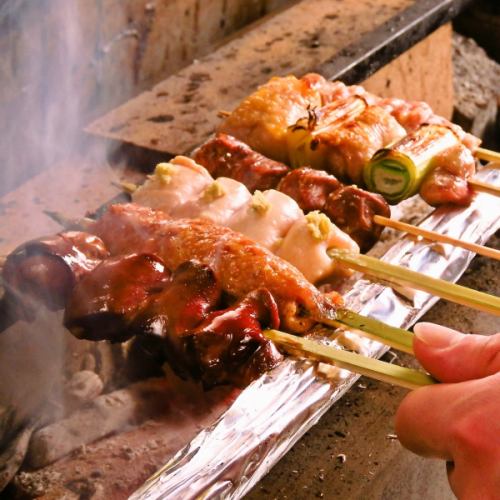 Yakitori and vegetable skewer course