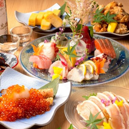 【文月の宴】生ビール&道産地酒12種付2H飲放+刺身5種や道産旬菜等8品5000円
