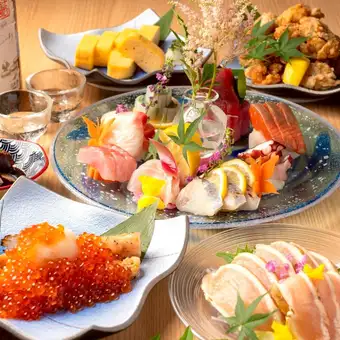 夏宴会6500→5000★生ビール付3時間飲み放題＋道産牛、刺身、本鮪、いくら等9品※金曜日2時間制