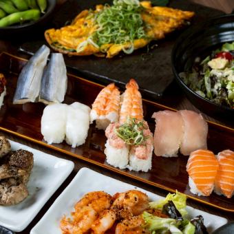 浜焼き・炒め・寿司・鍋など豊富な4000円食べ飲み放題！【十八番　松コース】