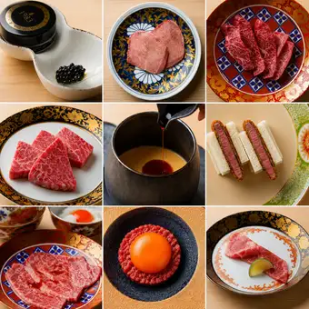 [Food Only] 13,000 yen (tax included) course ■ Miyazaki beef sirloin sukiyaki and raw meat 1983 with caviar