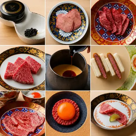 【仅限餐食】13,000日元(含税)套餐 ■ 宫崎牛里脊寿喜烧配1983生肉及鱼子酱