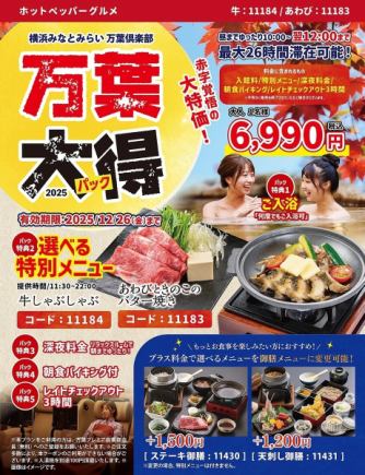 《期間限定》【万葉大得!朝までゆったりパック】6,990円！赤字覚悟の大特価！最大26時間滞在可能