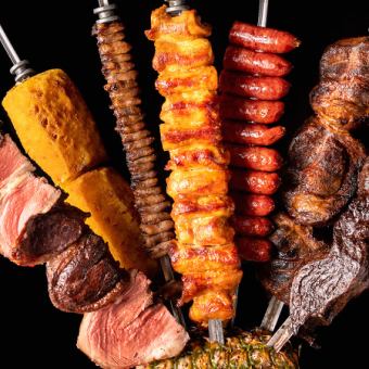 [When in doubt, check this out♪] 6 types of churrasco + all-you-can-eat buffet + Brazilian pudding included★